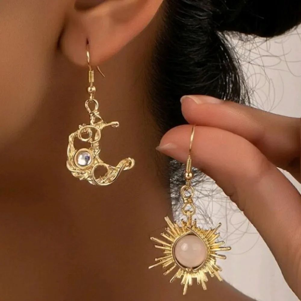 Boho Sun & Moon Gold Earrings